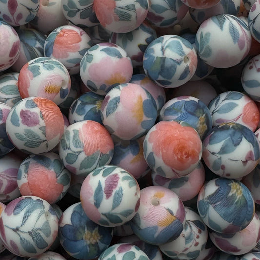 15mm Watercolor Floral Silicone Bead