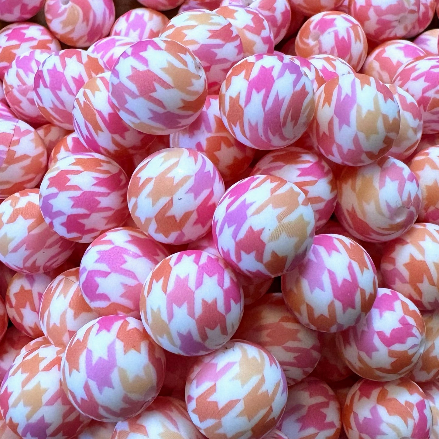 15mm Pink Checkered Bead