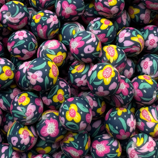 15mm Bright Floral Silicone Bead