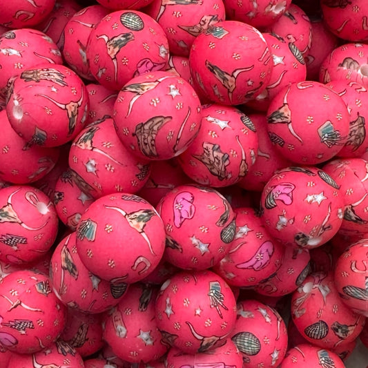 15mm Hot Pink Western Silicone Bead