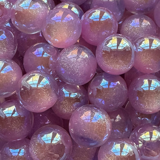 16mm Purple Cats  Eye With Glitter Acrylic Bead
