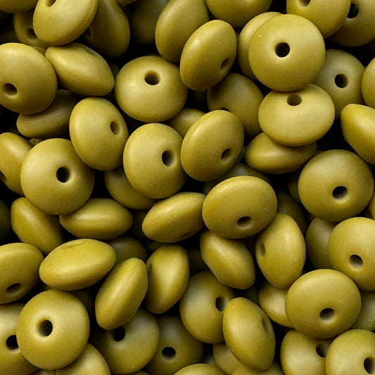 12mm Olive Green Silicone Lentil Bead