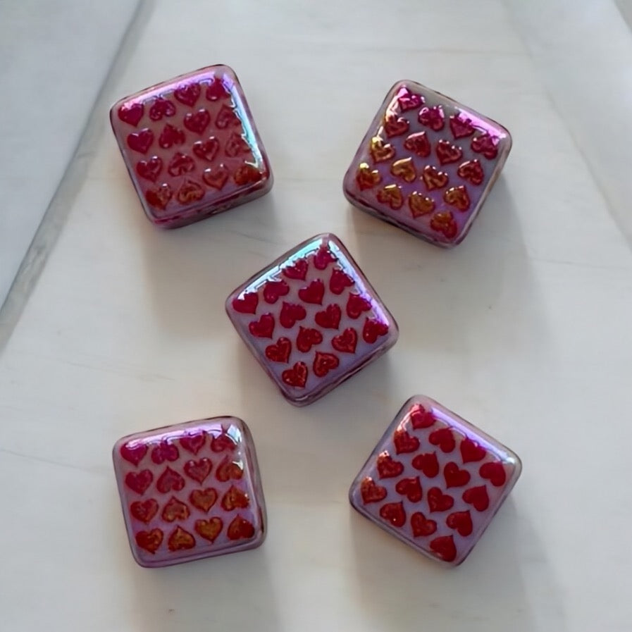 16mm Square Acrylic Hearts Bead