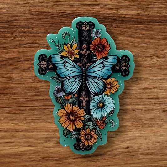 Cross With Butterfly Acrylic Flatback