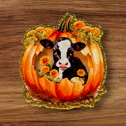 Cow In Pumpkin Acrylic Flatback