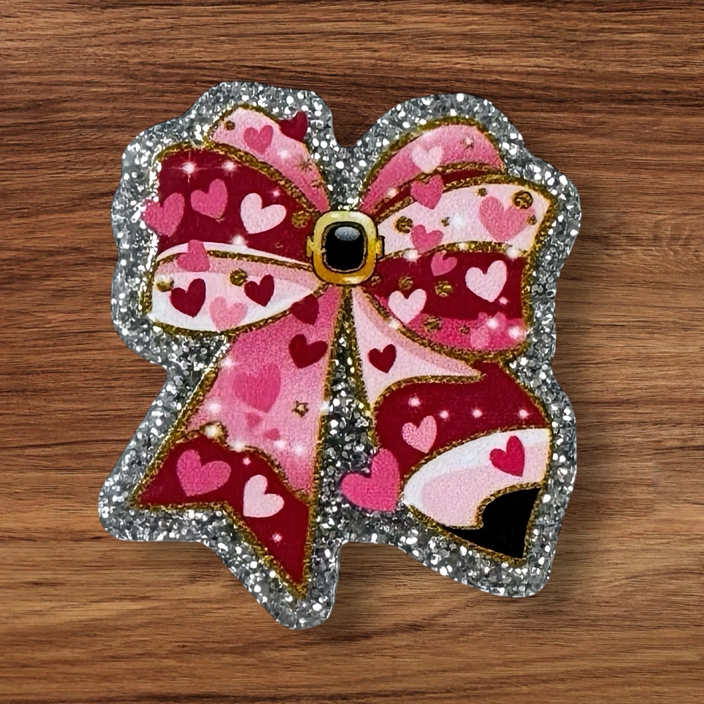 Pencil Bow With Hearts Acrylic Flatback