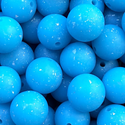 15mm Blue Glitter Silicone Bead