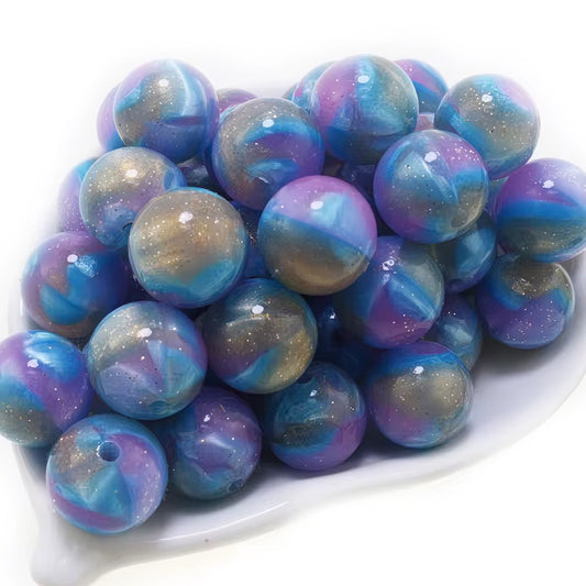 15mm Galaxy Swirl Silicone Glitter Jelly Beads