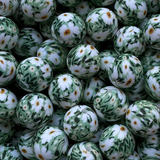 15mm White Daisy Silicone Bead