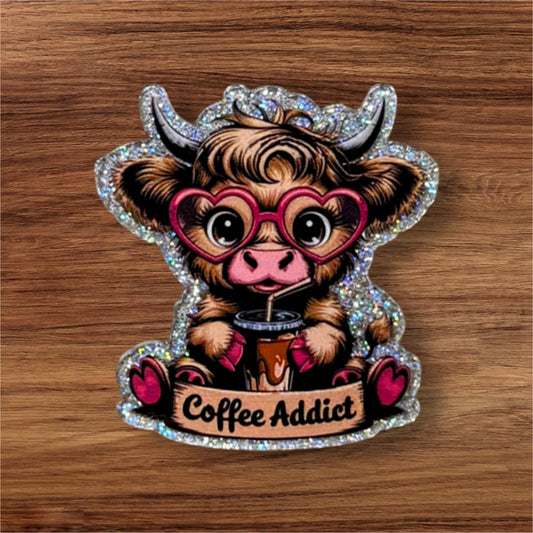 Coffee Addict Cow Acrylic Flatback