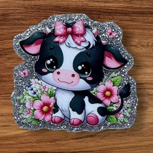 Cow With Pink Bow Acrylic Flatback