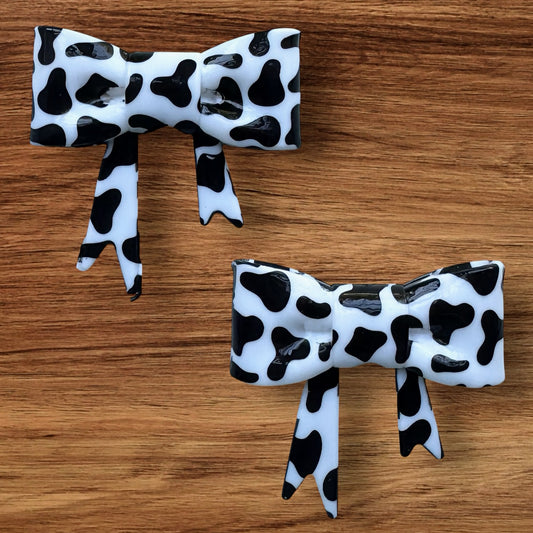 Shiny Black & White Cow Print Bow Focal/Straw Topper