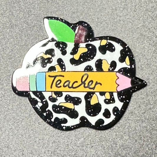 Leopard Teacher Apple Acrylic Flatback