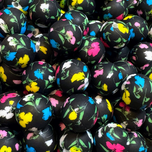 15mm Neon Flowers Silicone Bead