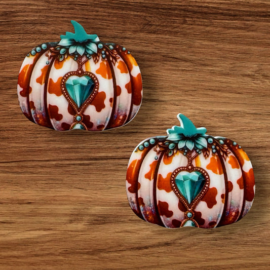 Turquoise & Cow print Pumpkin Focal