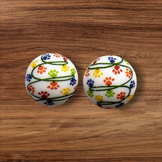15mm Paw Print Christmas Lights Silicone Bead