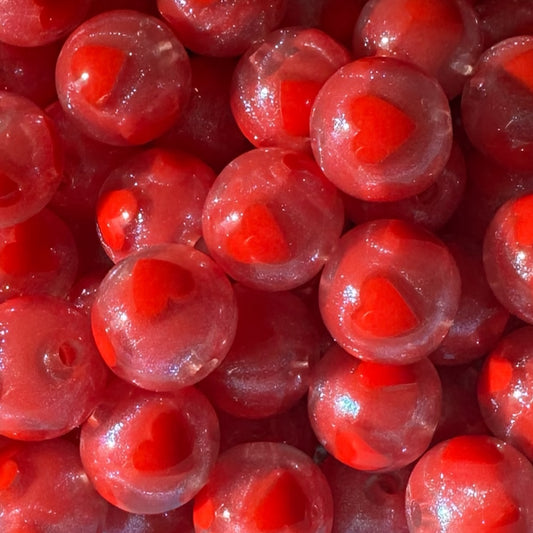 16mm Red Hearts Iridescent Acrylic Beads