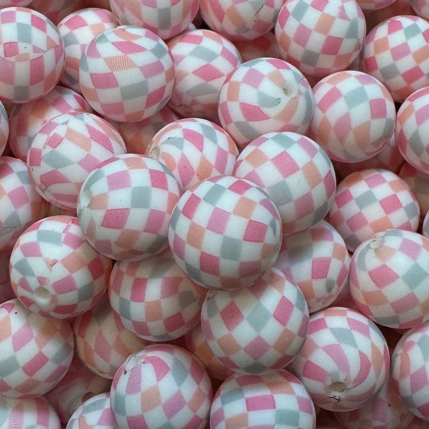 15mm Pastel Checkered Silicone Bead