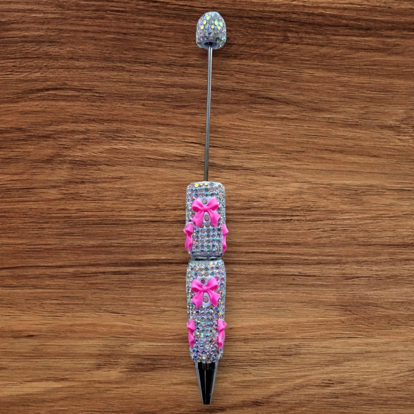 Silver Rhinestone With Bows Beadable Pen