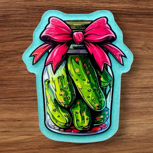 Pickle Jar With Bow Acrylic Flatback