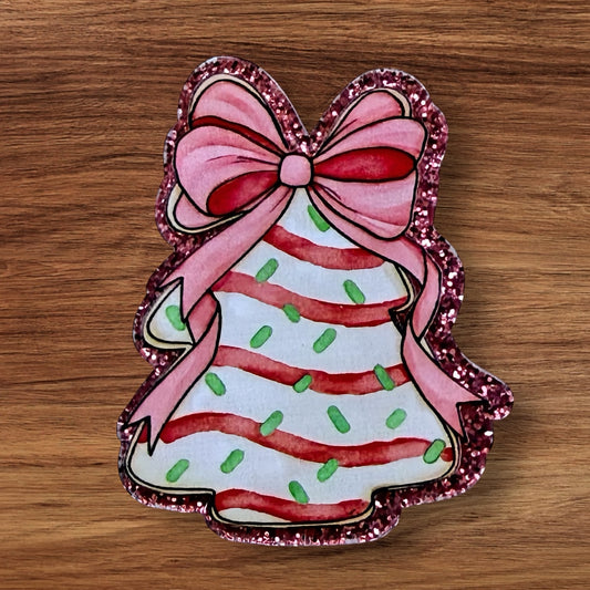 Christmas Tree Cake With Bow Acrylic Flatback