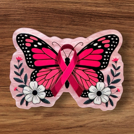 Pink Ribbon Butterfly Acrylic Flatback