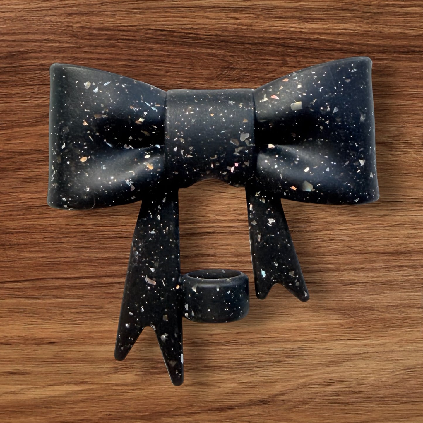 Black Glitter Bow Focal/Straw Topper