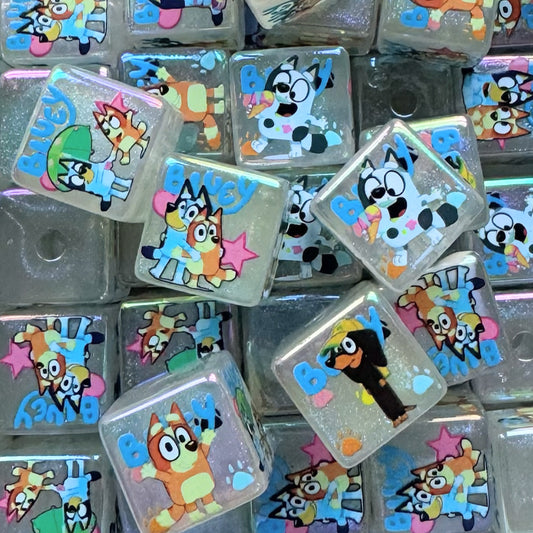 Dog Family Square Acrylic Bead