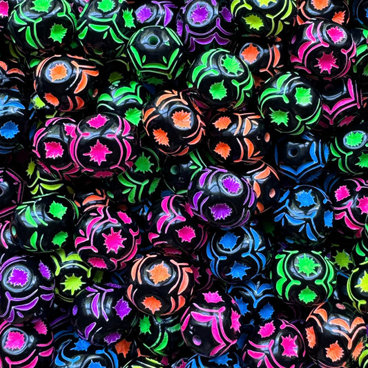 16mm Neon & Black Acrylic Beads