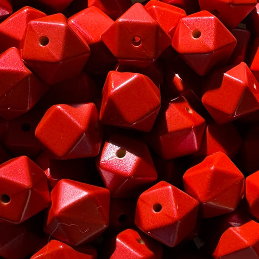 14mm Red Metallic Silicone Hexagon Bead