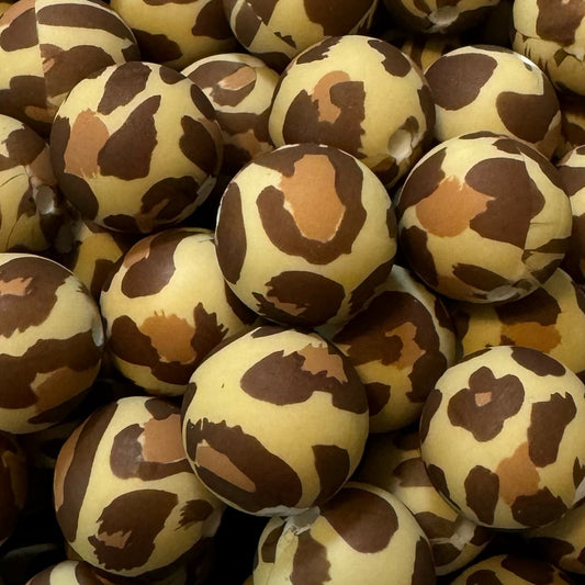 15mm Brown Leopard Silicone Bead