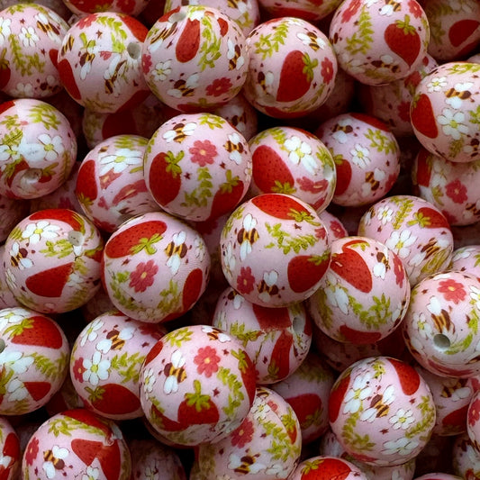 15mm Bee & Strawberry Silicone Bead