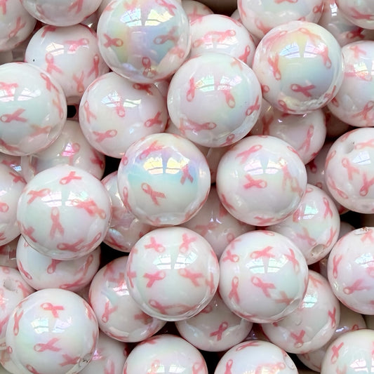 16mm Pink Ribbon Acrylic Bead