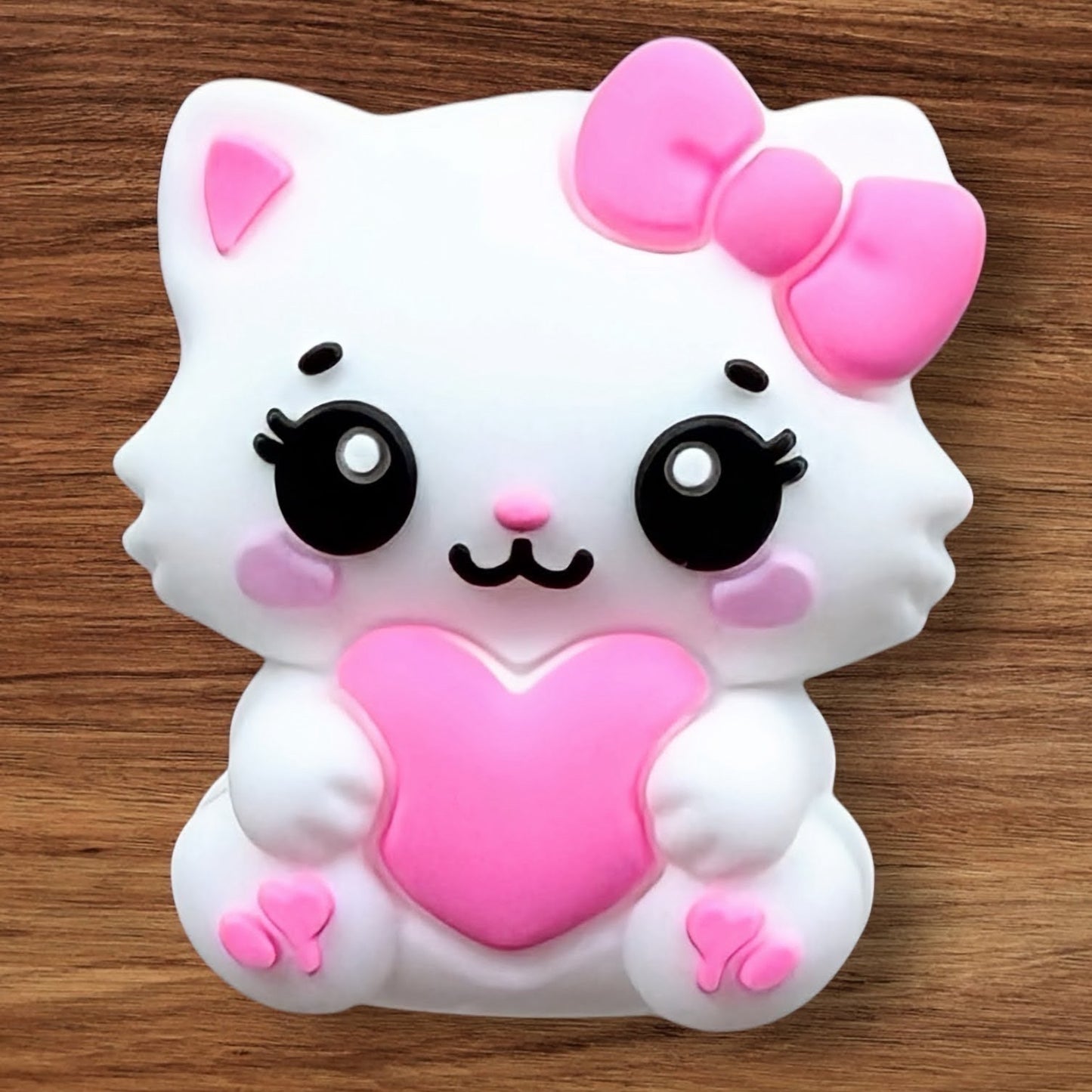 3-D Kitty With Heart Focal (White)