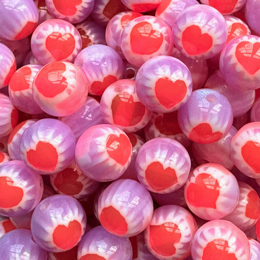 16mm Glitter Heart Starburst Acrylic Bead