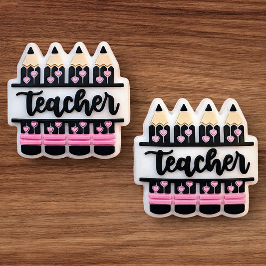 Pink Heart Teacher Pencil Focal