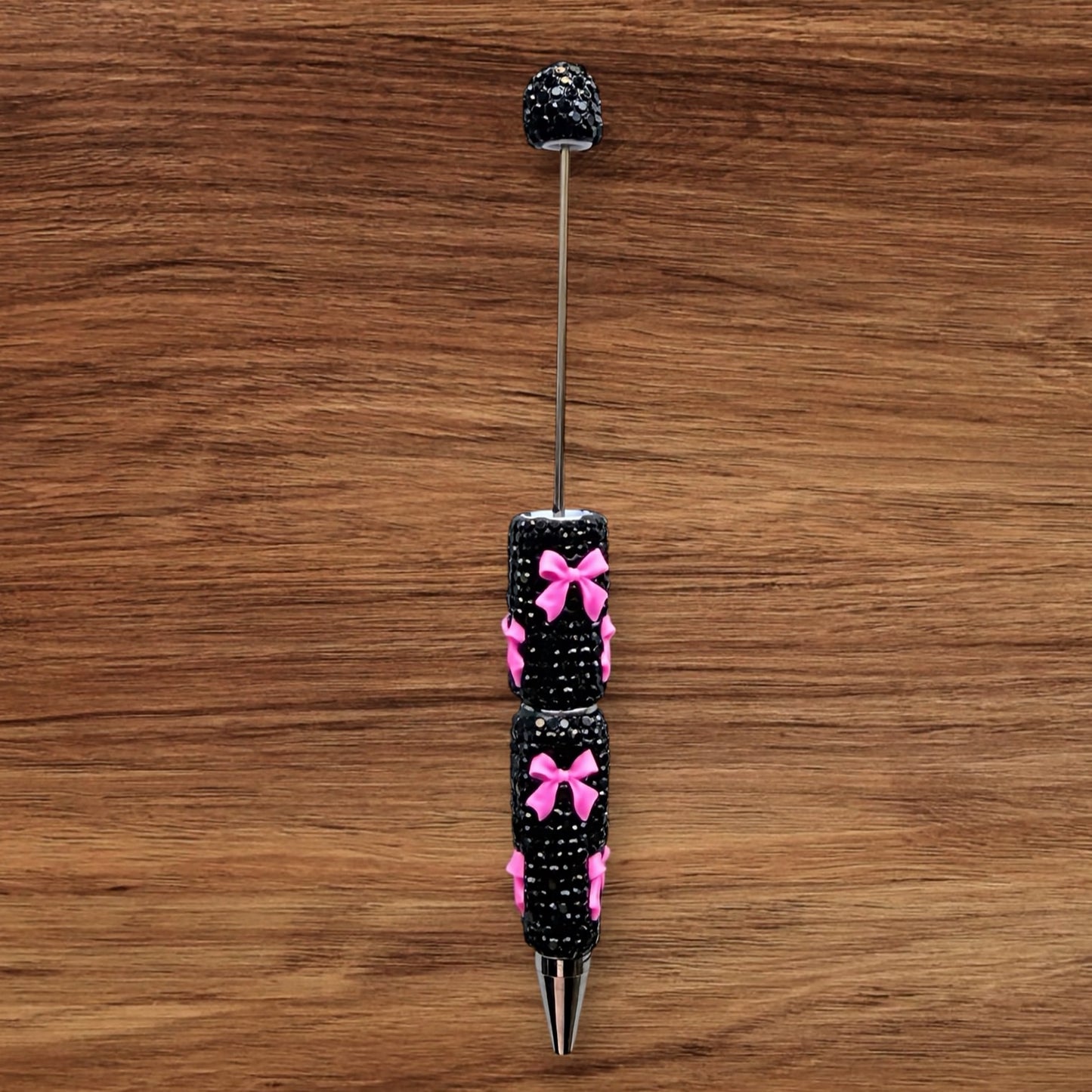 Black Rhinestone With Bows Beadable Pen