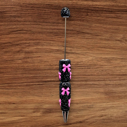 Black Rhinestone With Bows Beadable Pen