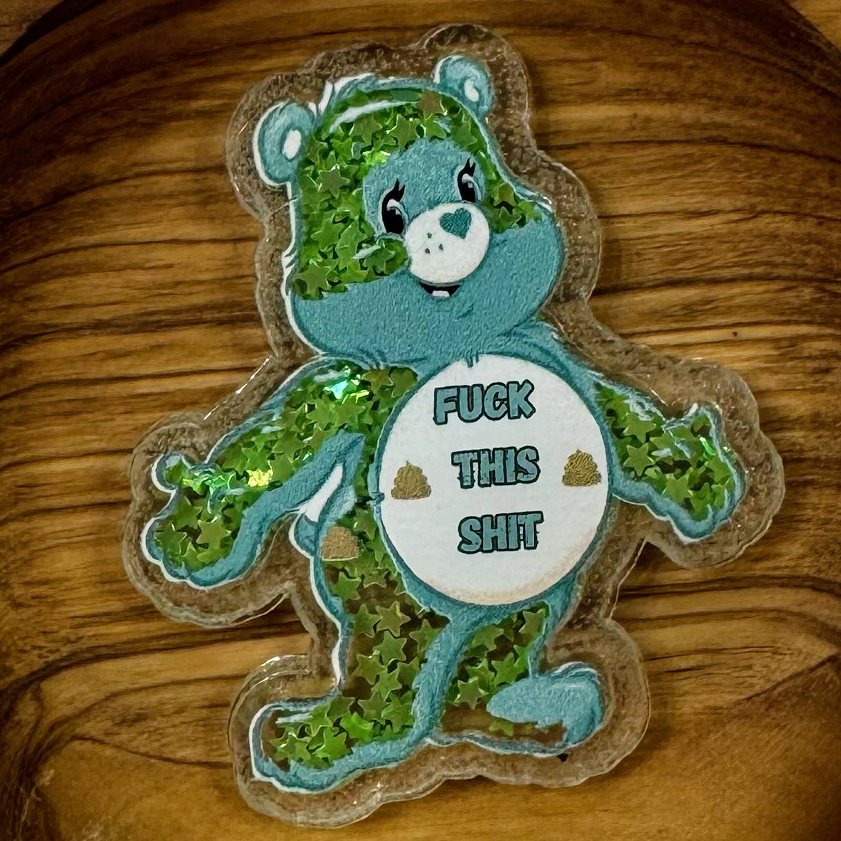 Green Swear Bear Shaker Flatback