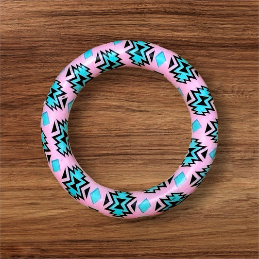 Pink & Turquoise Aztec Silicone Ring