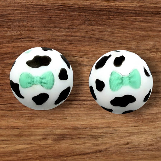15mm Blue Bow Tie Black Cow Print Silicone Bead (Exclusive)