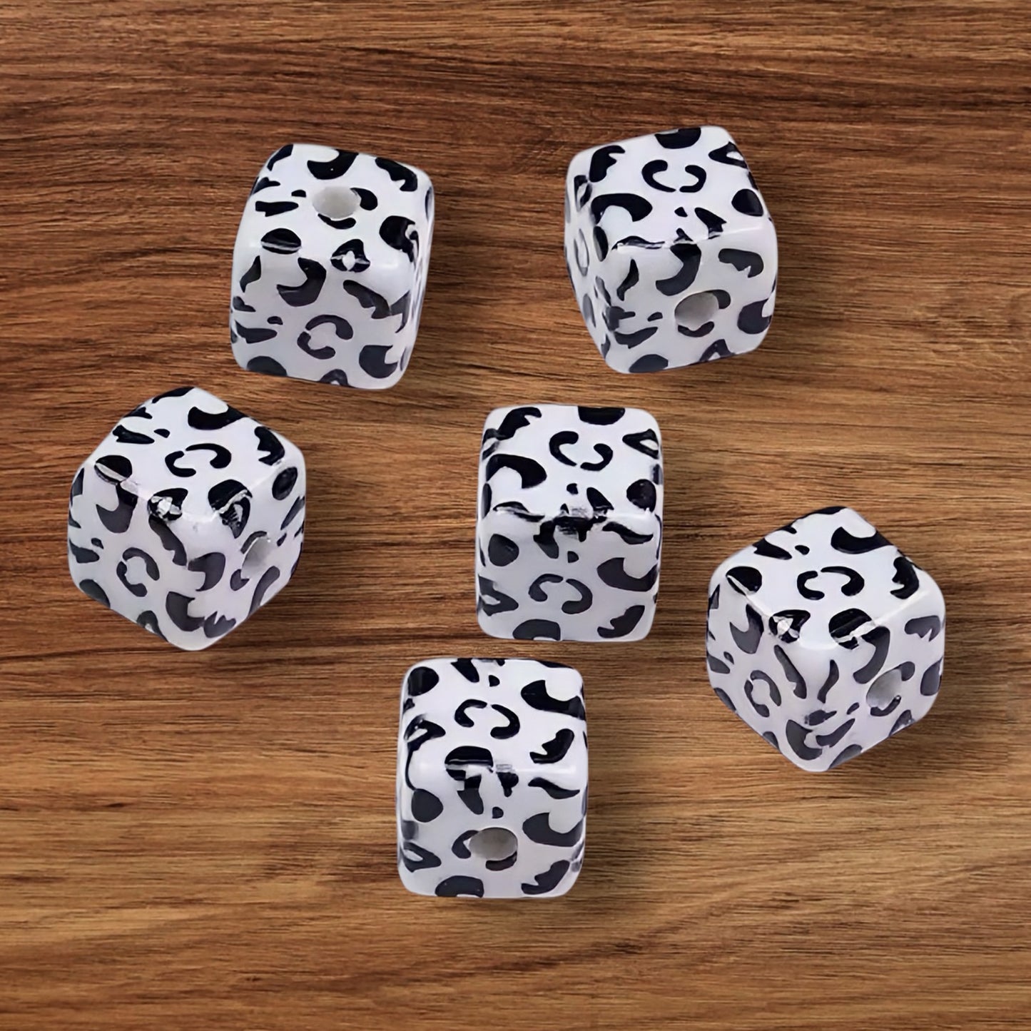 14mm Square Cow Print Acrylic Bead