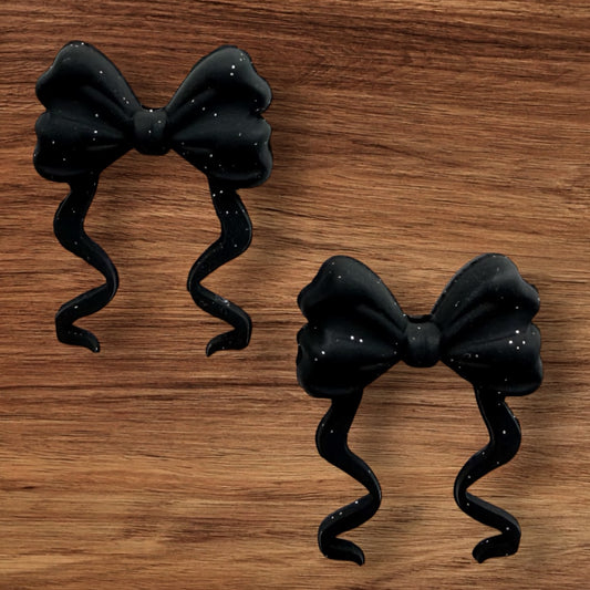 Black Glitter Long Tail Bow Focal