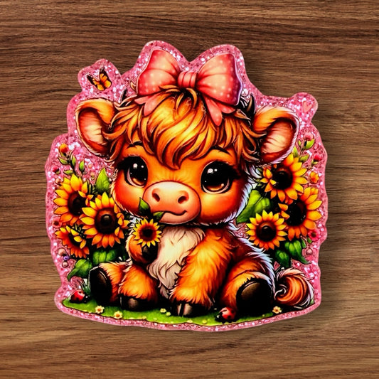 Cow With Sunflowers Acrylic Flatback