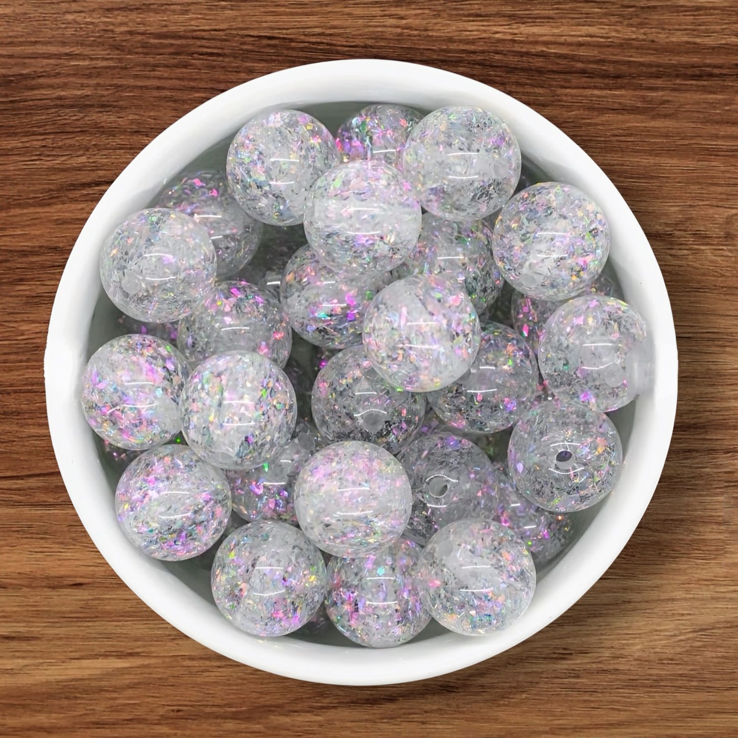 16mm White Holographic Acrylic Bead