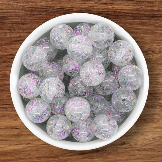 16mm White Holographic Acrylic Bead