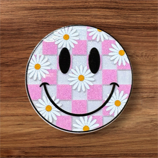 Happy Face With Daisies Acrylic Flatback