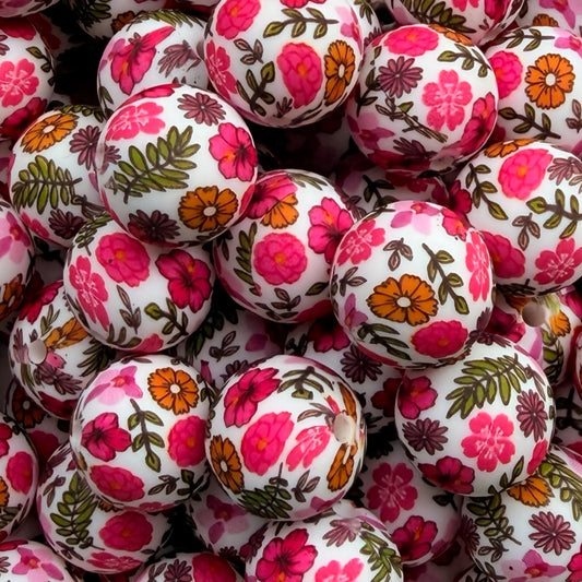 15mm Pink Blossoms Silicone Bead