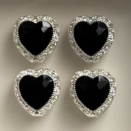 Silver Heart Black Gemstone Bead