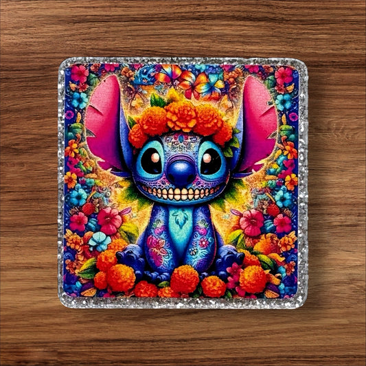 Floral Blue Alien Acrylic Flatback